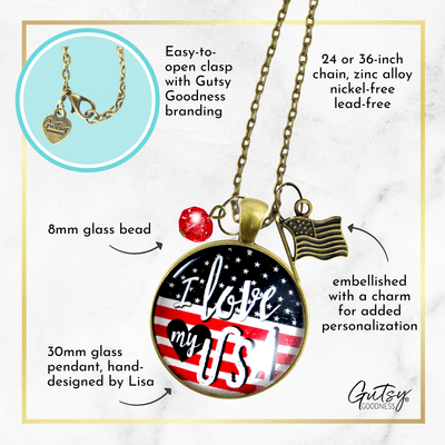 Gutsy Goodness I Love My USA Necklace American Flag USA Patriotic Pendant - Gutsy Goodness Handmade Jewelry;I Love My Usa Necklace American Flag Usa Patriotic Pendant - Gutsy Goodness Handmade Jewelry Gifts