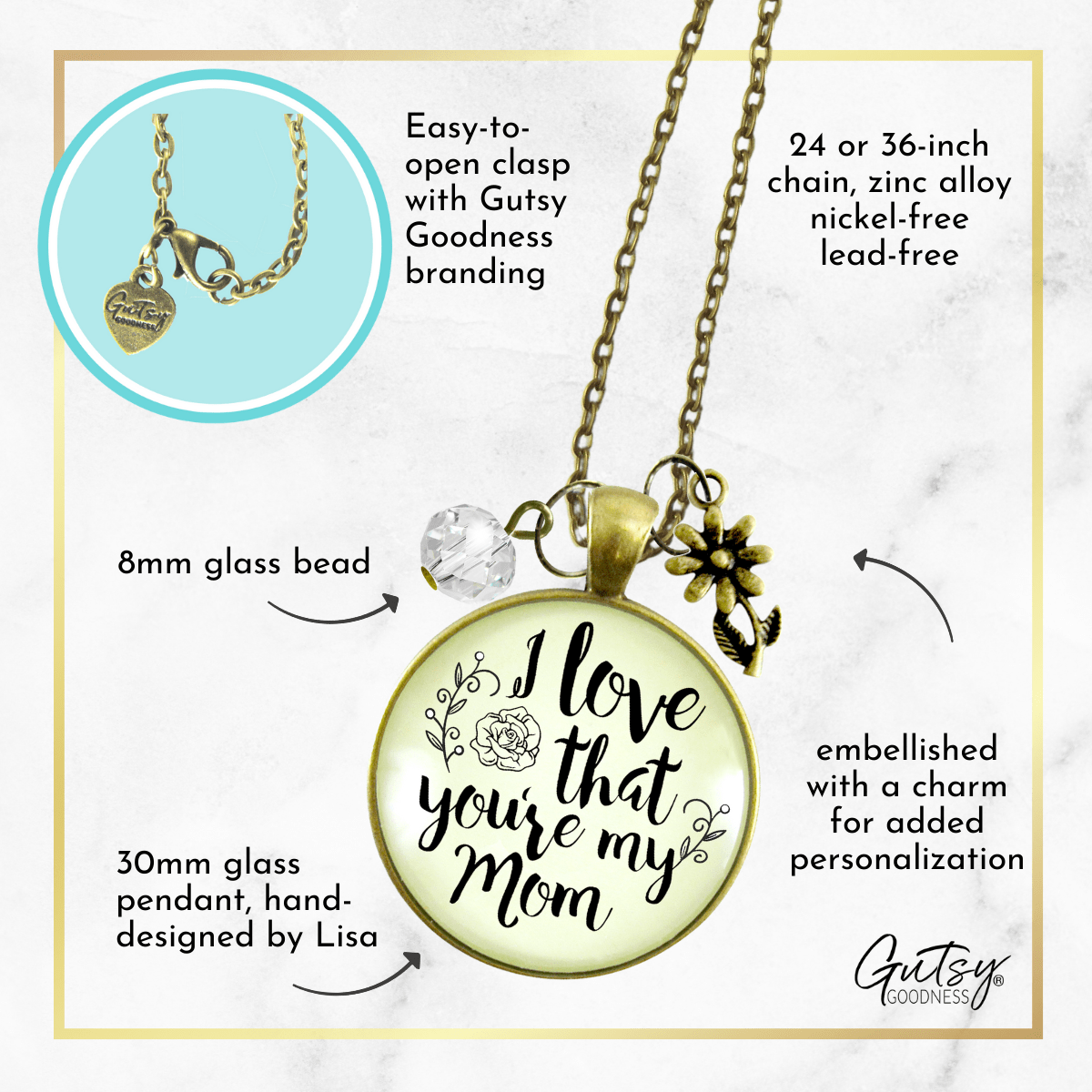 Gutsy Goodness My Mom Necklace I Love You Meaningful Quote Gift from Daughter - Gutsy Goodness;My Mom Necklace I Love You Meaningful Quote Gift From Daughter - Gutsy Goodness Handmade Jewelry Gifts