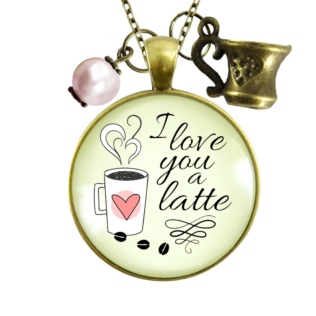 Gutsy Goodness Coffee Necklace Love You Latte Romantic Quote Caffeine Jewelry Gift - Gutsy Goodness;Coffee Necklace Love You Latte Romantic Quote Caffeine Jewelry Gift - Gutsy Goodness Handmade Jewelry Gifts
