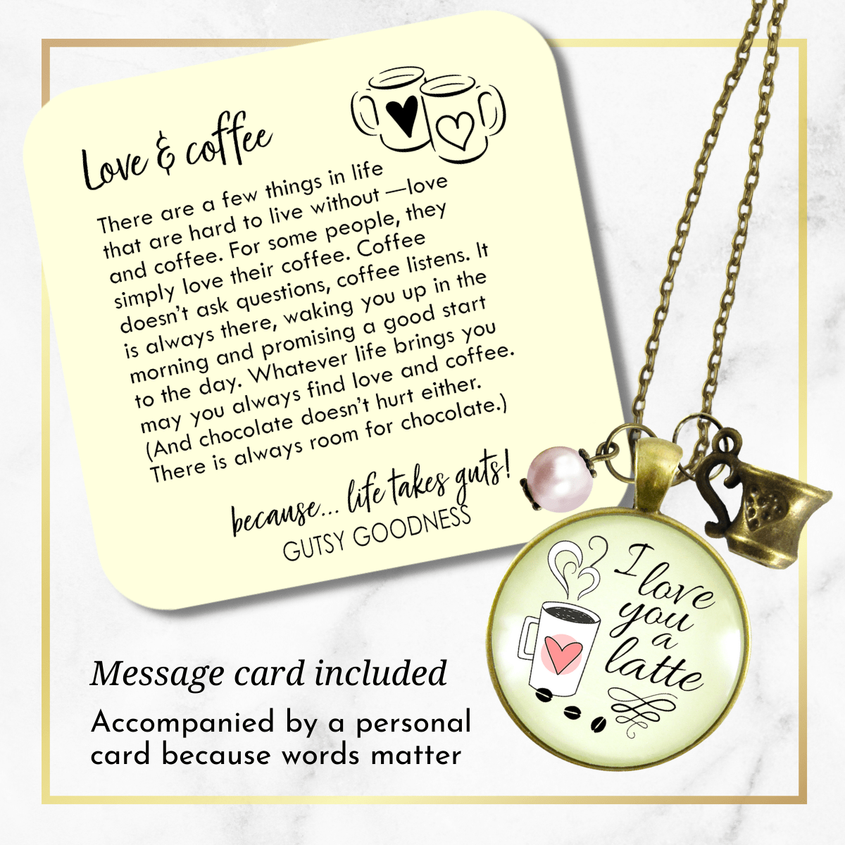 Gutsy Goodness Coffee Necklace Love You Latte Romantic Quote Caffeine Jewelry Gift - Gutsy Goodness;Coffee Necklace Love You Latte Romantic Quote Caffeine Jewelry Gift - Gutsy Goodness Handmade Jewelry Gifts