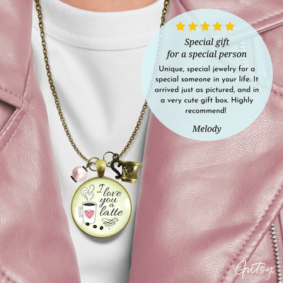 Gutsy Goodness Coffee Necklace Love You Latte Romantic Quote Caffeine Jewelry Gift - Gutsy Goodness;Coffee Necklace Love You Latte Romantic Quote Caffeine Jewelry Gift - Gutsy Goodness Handmade Jewelry Gifts