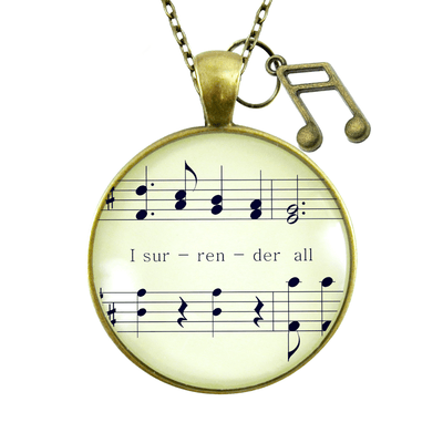 Gutsy Goodness I Surrender All Necklace Vintage Hymn Music Jewelry Note Charm - Gutsy Goodness;I Surrender All Necklace Vintage Hymn Music Jewelry Note Charm - Gutsy Goodness Handmade Jewelry Gifts