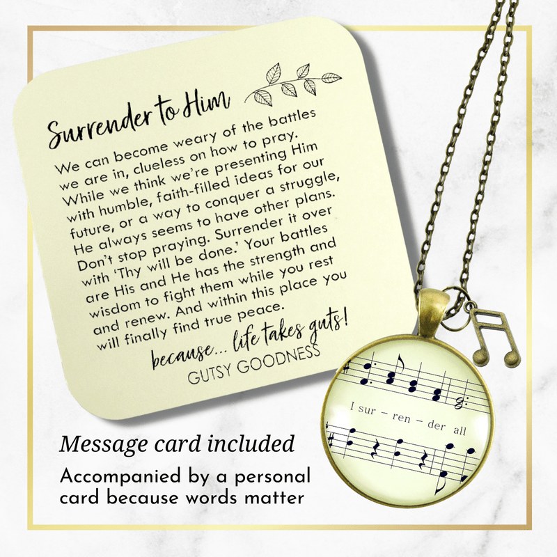 Gutsy Goodness I Surrender All Necklace Vintage Hymn Music Jewelry Note Charm - Gutsy Goodness;I Surrender All Necklace Vintage Hymn Music Jewelry Note Charm - Gutsy Goodness Handmade Jewelry Gifts