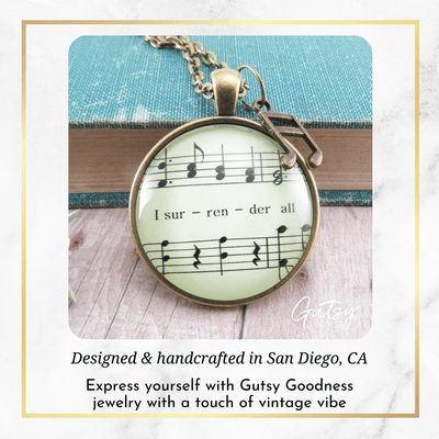 Gutsy Goodness I Surrender All Necklace Vintage Hymn Music Jewelry Note Charm - Gutsy Goodness;I Surrender All Necklace Vintage Hymn Music Jewelry Note Charm - Gutsy Goodness Handmade Jewelry Gifts