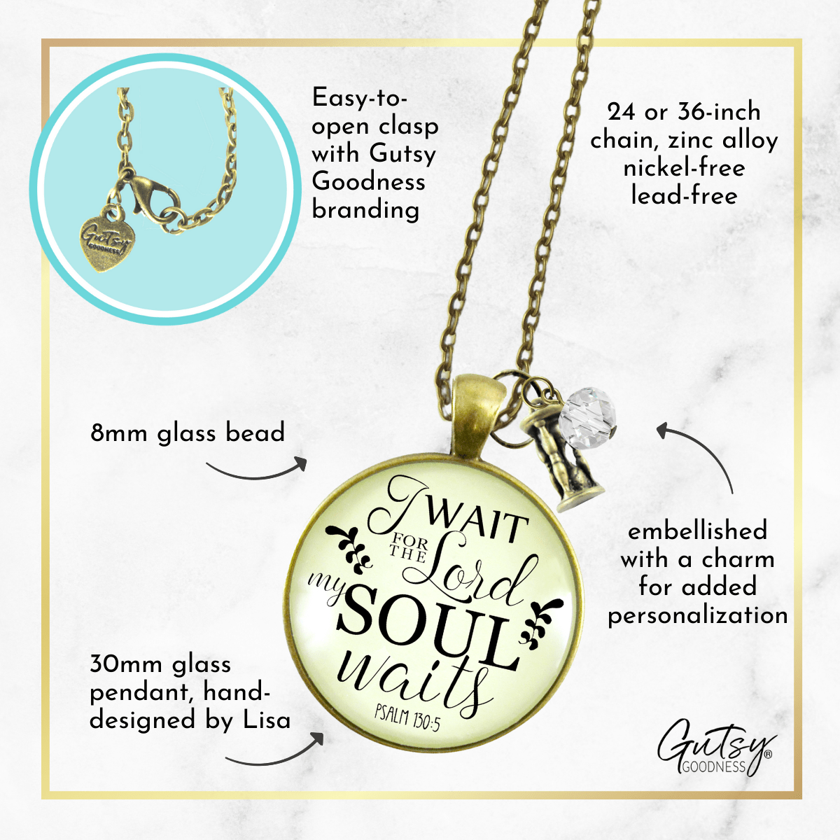 Gutsy Goodness Christian Necklace I Wait for Lord Psalm Bible Word Meaning Jewelry - Gutsy Goodness;Christian Necklace I Wait For Lord Psalm Bible Word Meaning Jewelry - Gutsy Goodness Handmade Jewelry Gifts