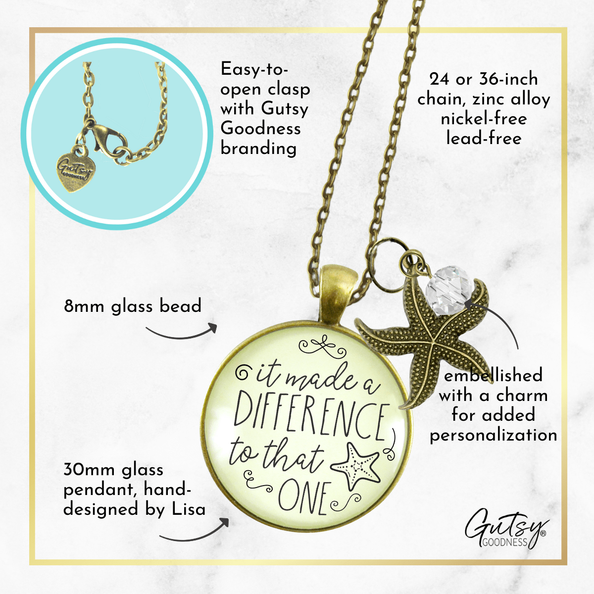 Gutsy Goodness Starfish Necklace Made Difference That One Teacher Story Appreciate Gift Jewelry - Gutsy Goodness Handmade Jewelry;Starfish Necklace Made Difference That One Teacher Story Appreciate Gift Jewelry - Gutsy Goodness Handmade Jewelry Gifts