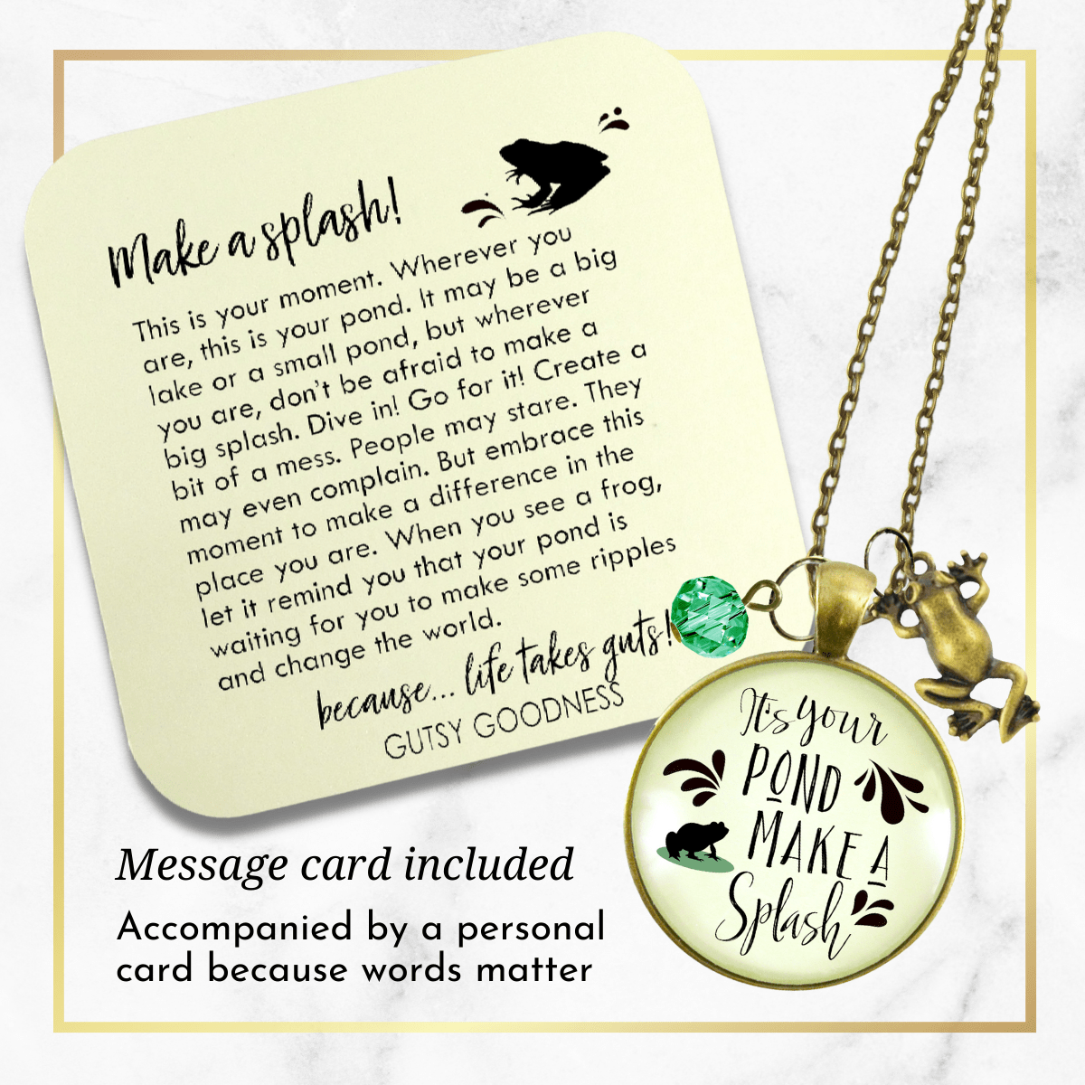 Gutsy Goodness Frog Necklace It's Your Pond Make a Splash Success Life Quote Jewelry - Gutsy Goodness Handmade Jewelry;Frog Necklace It's Your Pond Make A Splash Success Life Quote Jewelry - Gutsy Goodness Handmade Jewelry Gifts