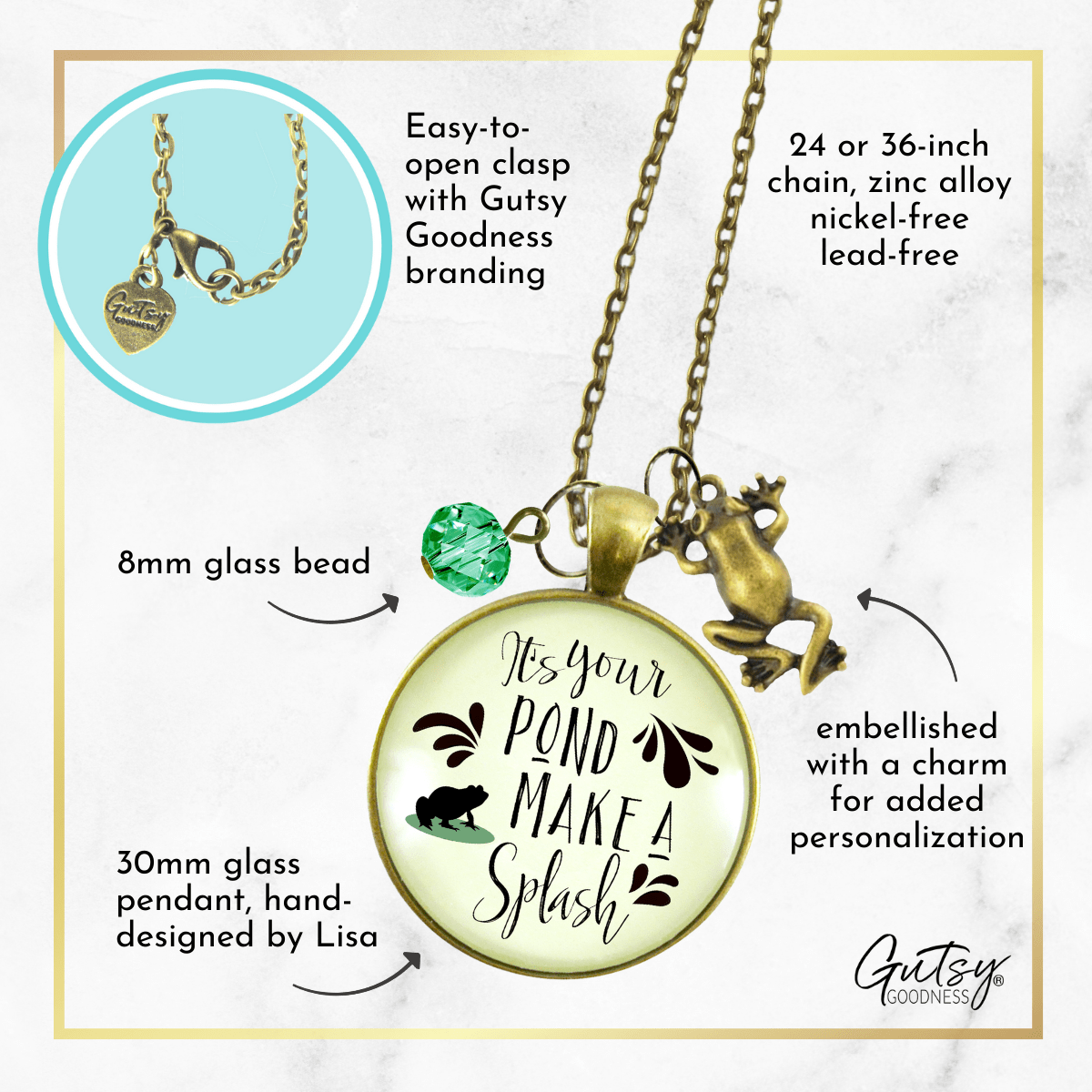Gutsy Goodness Frog Necklace It's Your Pond Make a Splash Success Life Quote Jewelry - Gutsy Goodness Handmade Jewelry;Frog Necklace It's Your Pond Make A Splash Success Life Quote Jewelry - Gutsy Goodness Handmade Jewelry Gifts