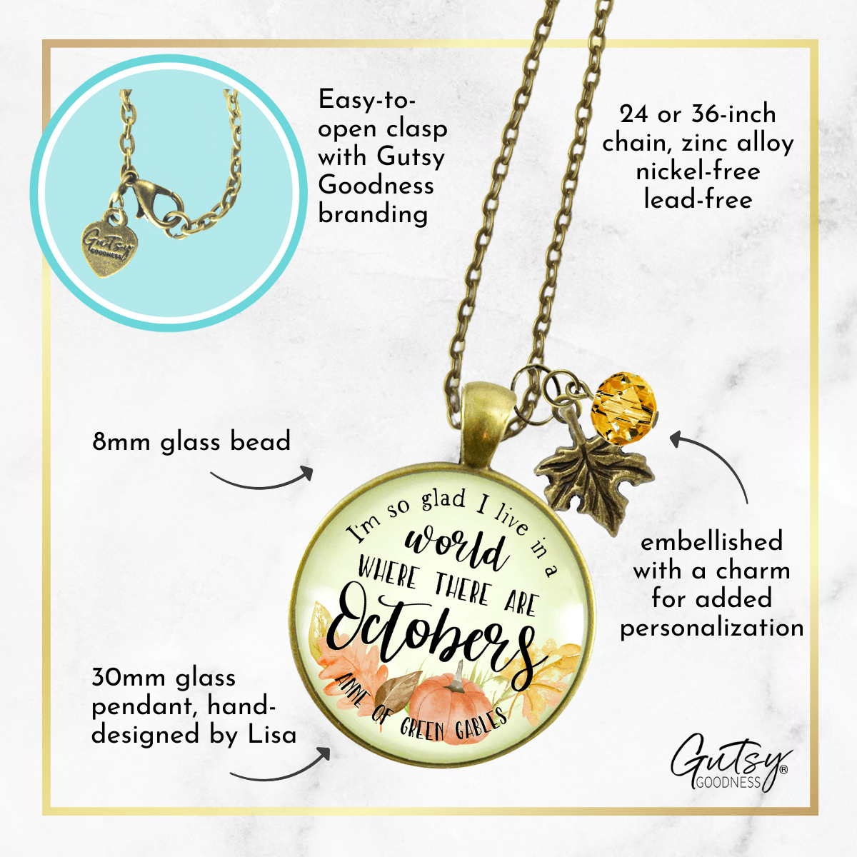 Gutsy Goodness I'm So Glad I Live World Octobers Necklace Autumn Quote Jewelry - Gutsy Goodness Handmade Jewelry;I'm So Glad I Live World Octobers Necklace Autumn Quote Jewelry - Gutsy Goodness Handmade Jewelry Gifts