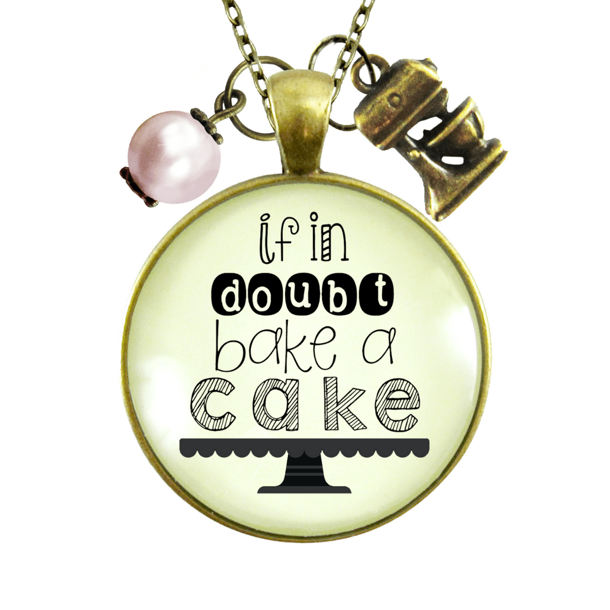 Gutsy Goodness Baking Necklace If in Doubt Bake Cake Foodie Lover Kitchen Mixer Jewelry Charm - Gutsy Goodness Handmade Jewelry;If In Doubt Bake A Cake - Gutsy Goodness Handmade Jewelry Gifts