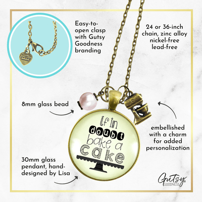 Gutsy Goodness Baking Necklace If in Doubt Bake Cake Foodie Lover Kitchen Mixer Jewelry Charm - Gutsy Goodness Handmade Jewelry;If In Doubt Bake A Cake - Gutsy Goodness Handmade Jewelry Gifts