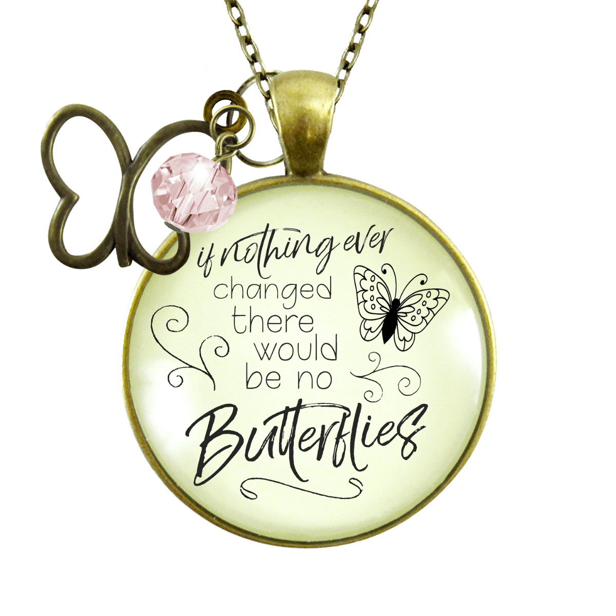 Gutsy Goodness Butterfly NecklaceIf Nothing Changed Inspirational Word Butterfly Charm Pink Bead - Gutsy Goodness Handmade Jewelry;Butterfly Necklaceif Nothing Changed Inspirational Word Butterfly Charm Pink Bead - Gutsy Goodness Handmade Jewelry Gifts