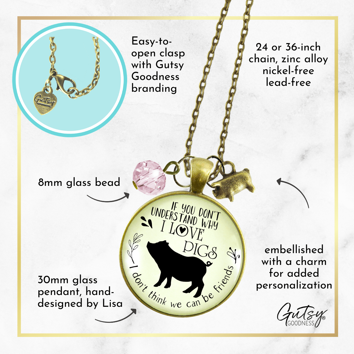 Gutsy Goodness Pig Friendship Necklace Country Girl Pig Lovers Inspired Jewelry - Gutsy Goodness;Pig Friendship Necklace Country Girl Pig Lovers Inspired Jewelry - Gutsy Goodness Handmade Jewelry Gifts