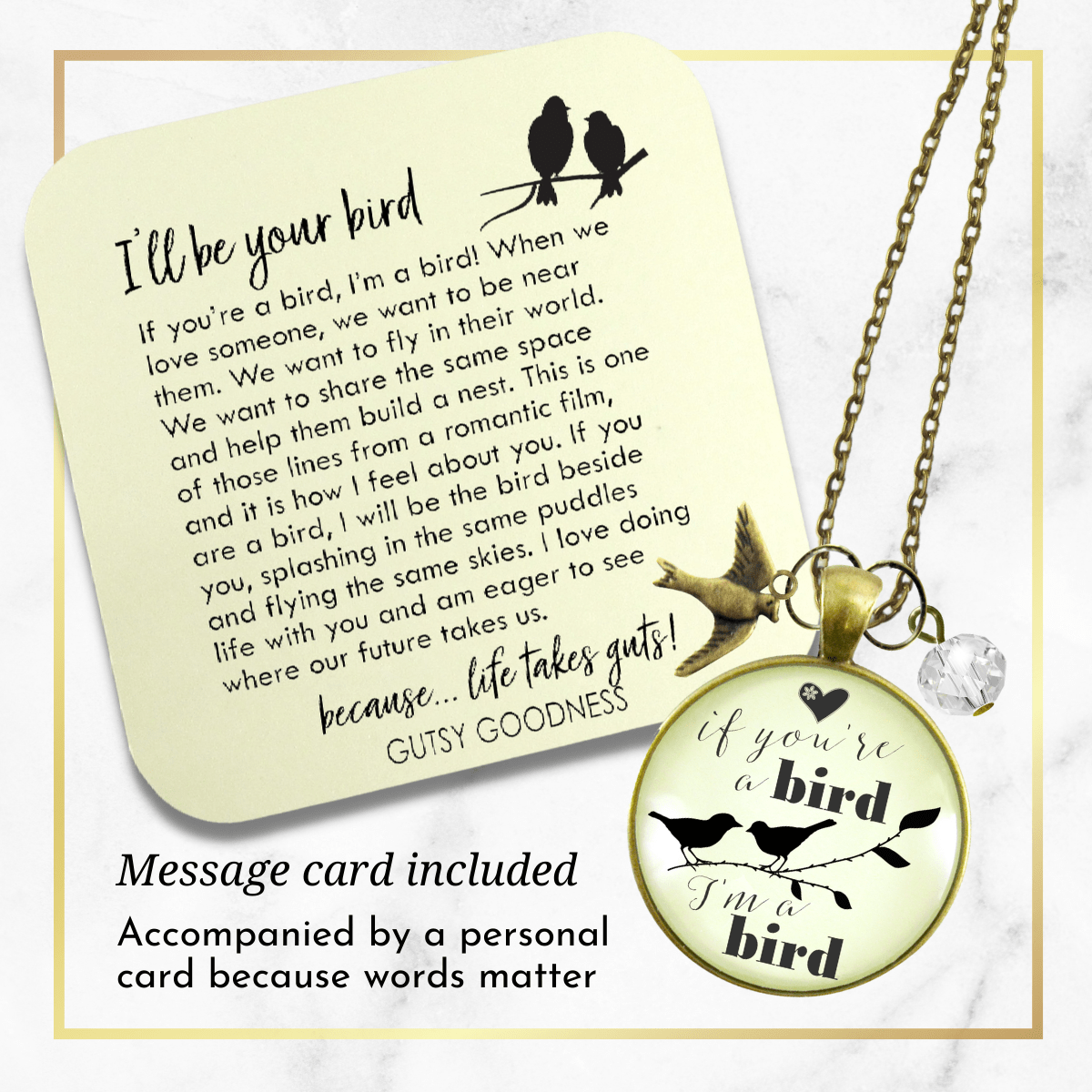 Gutsy Goodness If You're a Bird I'm a Bird Necklace Love Quote Boho Jewelry Gift - Gutsy Goodness Handmade Jewelry;If You're A Bird I'm A Bird - Gutsy Goodness Handmade Jewelry Gifts