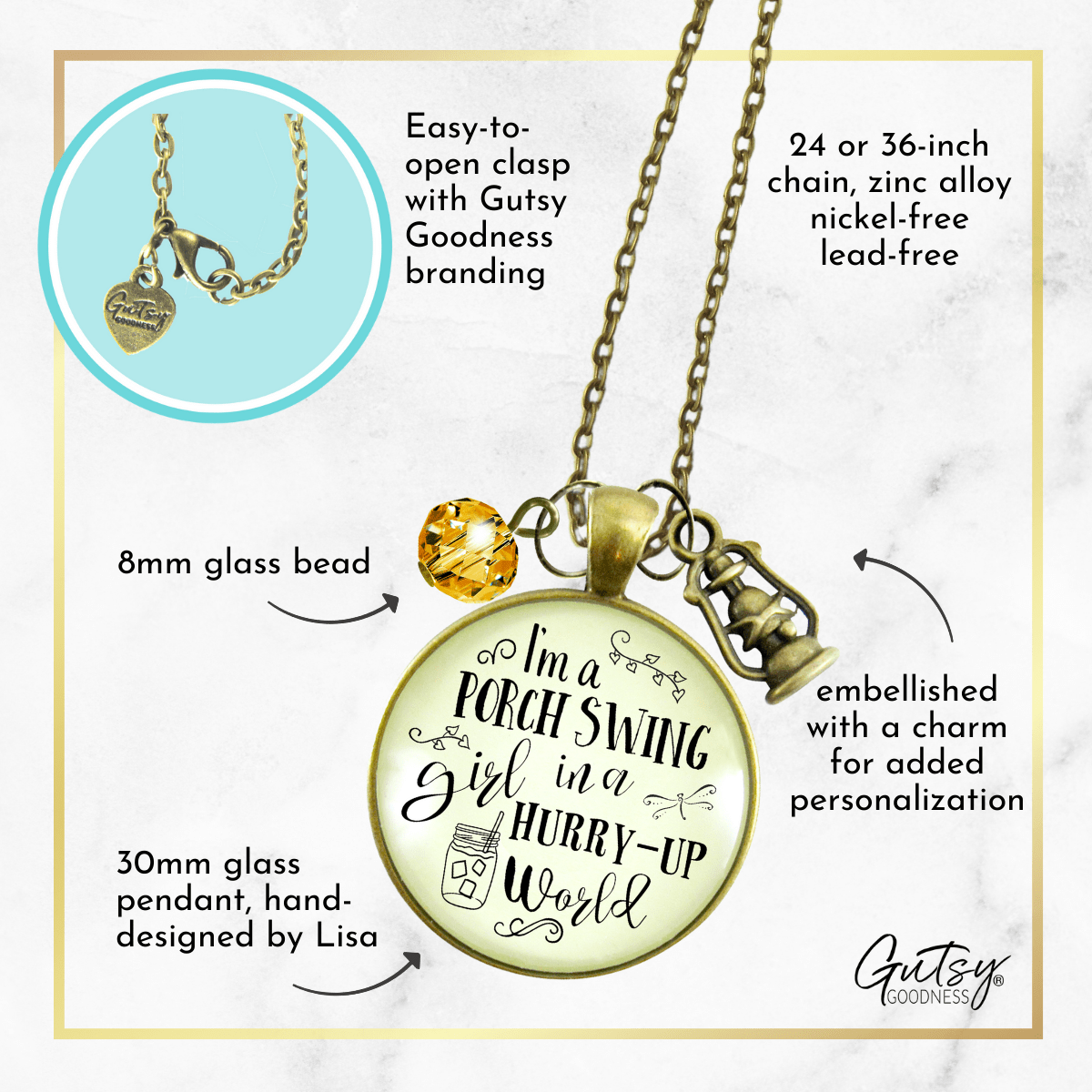 Gutsy Goodness I'm a Porch Swing Country Necklace Southern Life Jewelry - Gutsy Goodness Handmade Jewelry;I'm A Porch Swing Country Necklace Southern Life Jewelry - Gutsy Goodness Handmade Jewelry Gifts