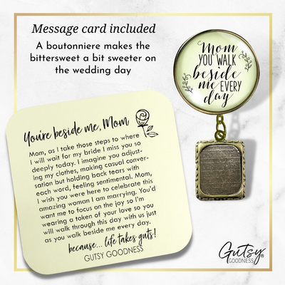 Wedding Memorial Boutonniere Pin Photo Frame Honor Mom Vintage Cream For Men - Gutsy Goodness