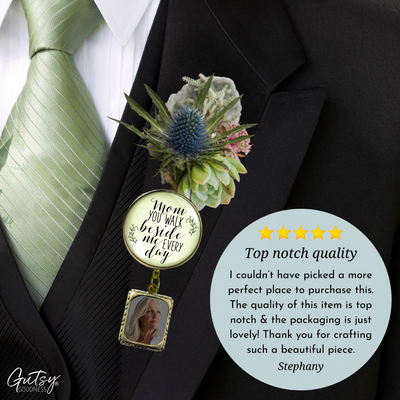 Wedding Memorial Boutonniere Pin Photo Frame Honor Mom Vintage Cream For Men - Gutsy Goodness