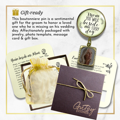 Wedding Memorial Boutonniere Pin Photo Frame Honor Mom Vintage Cream For Men - Gutsy Goodness