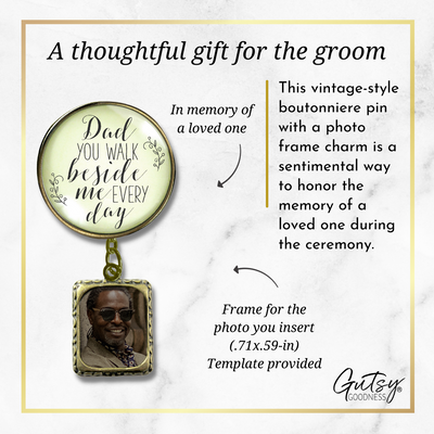 Wedding Memorial Boutonniere Pin Photo Frame Honor Father Dad Vintage Cream For Men - Gutsy Goodness
