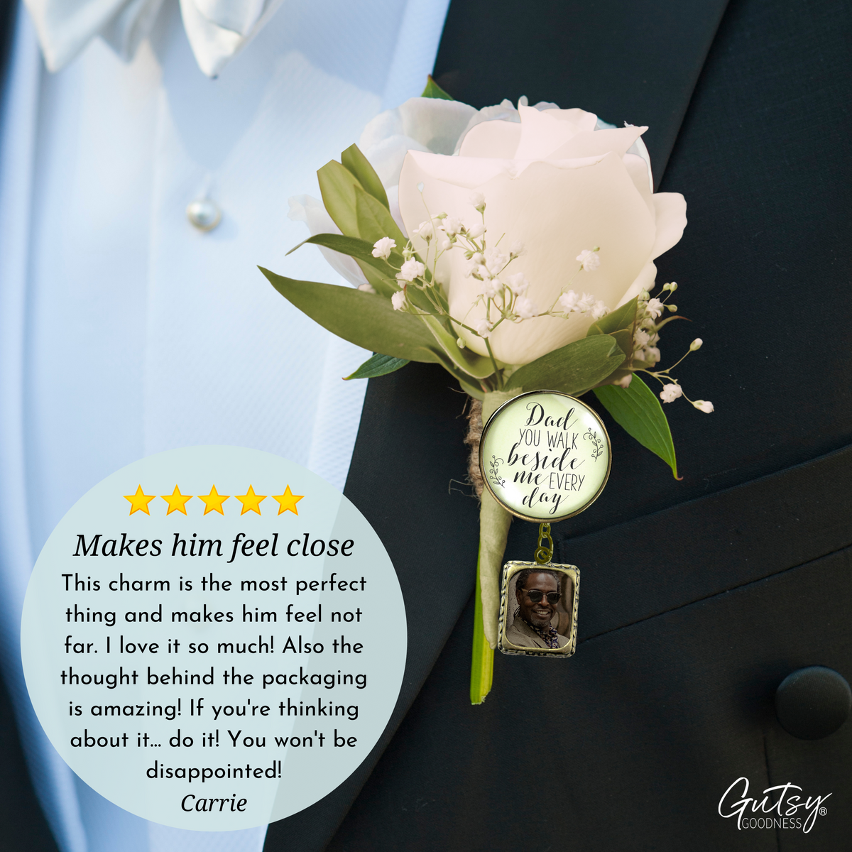 Wedding Memorial Boutonniere Pin Photo Frame Honor Father Dad Vintage Cream For Men - Gutsy Goodness