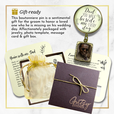 Wedding Memorial Boutonniere Pin Photo Frame Honor Father Dad Vintage Cream For Men - Gutsy Goodness