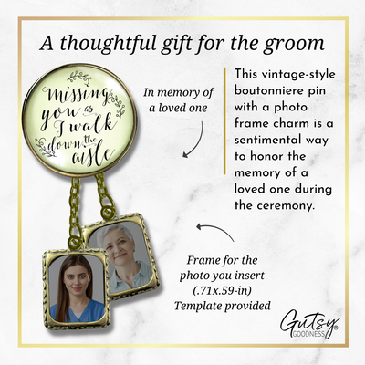 Wedding Memorial Boutonniere Pin Photo Frame Missing You Today Vintage Cream For Men - 2 Frames - Gutsy Goodness