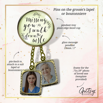 Wedding Memorial Boutonniere Pin Photo Frame Missing You Today Vintage Cream For Men - 2 Frames - Gutsy Goodness