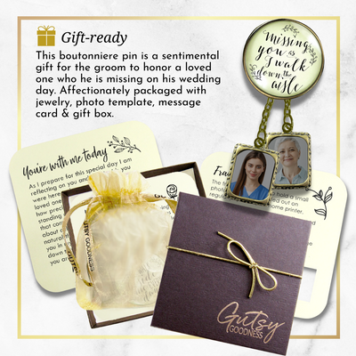 Wedding Memorial Boutonniere Pin Photo Frame Missing You Today Vintage Cream For Men - 2 Frames - Gutsy Goodness