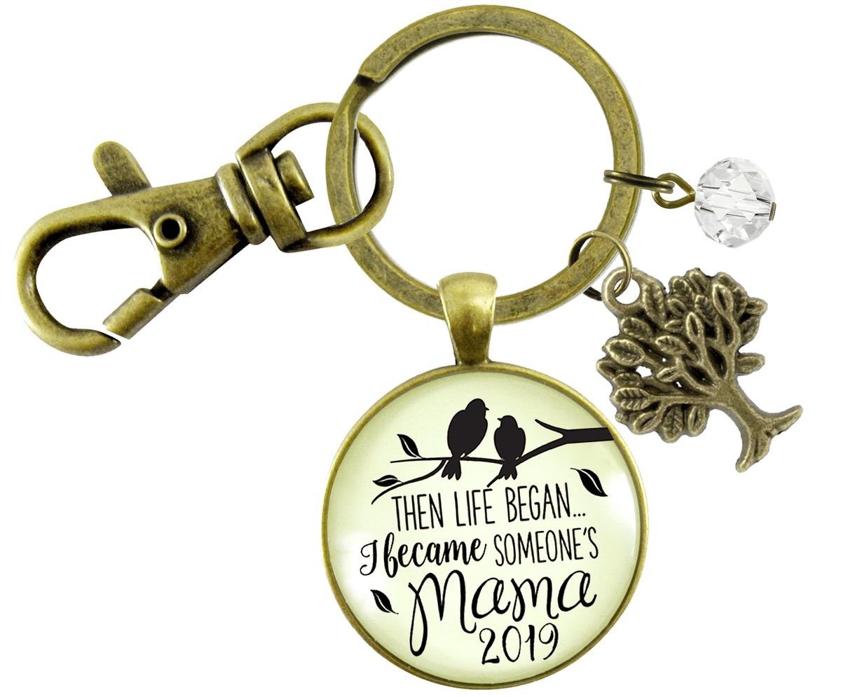 New Mom Keychain Then Life Began Mama 2019 Meaningful Mom Jewelry Gift - Gutsy Goodness Handmade Jewelry