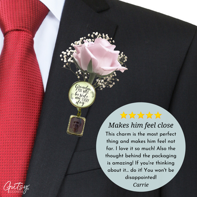 Wedding Memorial Boutonniere Pin Photo Frame Honor Grandpa Vintage Cream For Men - Gutsy Goodness