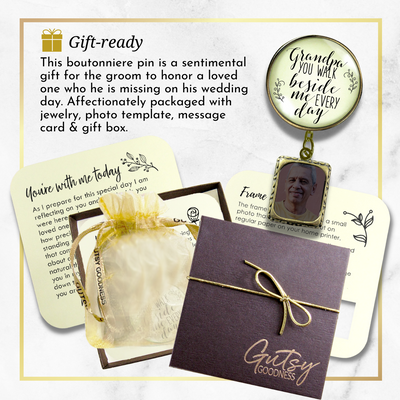 Wedding Memorial Boutonniere Pin Photo Frame Honor Grandpa Vintage Cream For Men - Gutsy Goodness