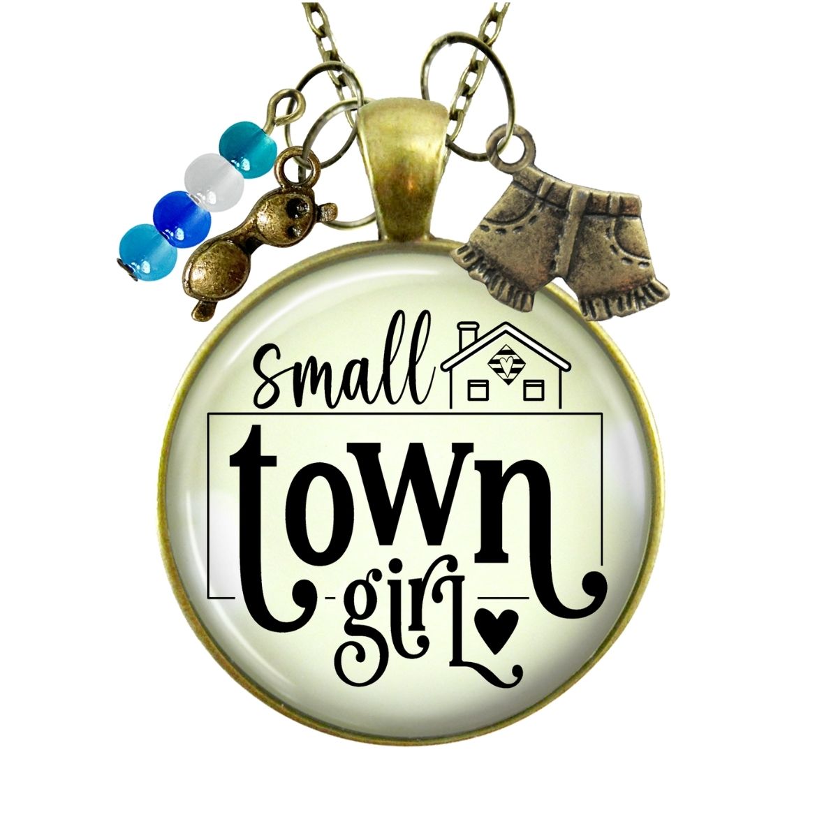 Handmade Gutsy Goodness Jewelry Small Town Girl Necklace Boho Handmade Fashion Jewelry Denim Shorts & Sunglasses Charms Message Card