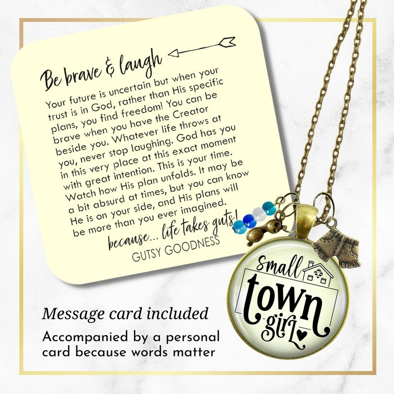 Handmade Gutsy Goodness Jewelry Small Town Girl Necklace Boho Handmade Fashion Jewelry Denim Shorts & Sunglasses Charms Message Card