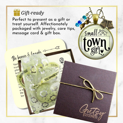 Handmade Gutsy Goodness Jewelry Small Town Girl Necklace Boho Handmade Fashion Jewelry Denim Shorts & Sunglasses Charms Message Card