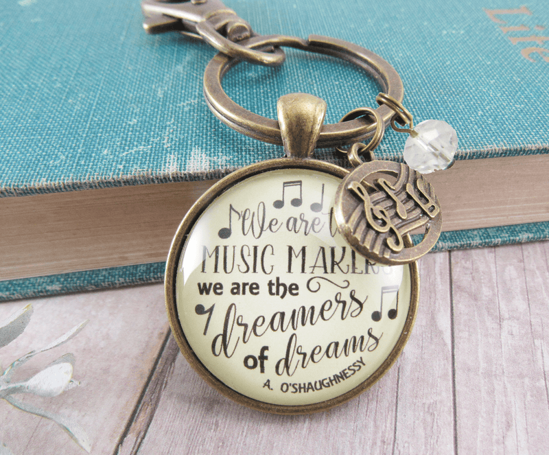 Musician Keychain We Are The Music Makers Musical Jewelry Retro Inspired Bronze Notes Charm - Gutsy Goodness Handmade Jewelry