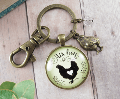 His Hen Her Rooster Keychain Set For Chicken Family Vintage Inspired Jewlery - Gutsy Goodness Handmade Jewelry