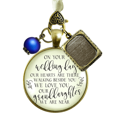 On Your Wedding Day OUR Heart Is There Walking Beside You GRANDDAUGHTER - BRONZE - CREAM - BLUE BEAD