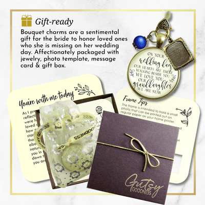 On Your Wedding Day OUR Heart Is There Walking Beside You GRANDDAUGHTER - BRONZE - CREAM - BLUE BEAD