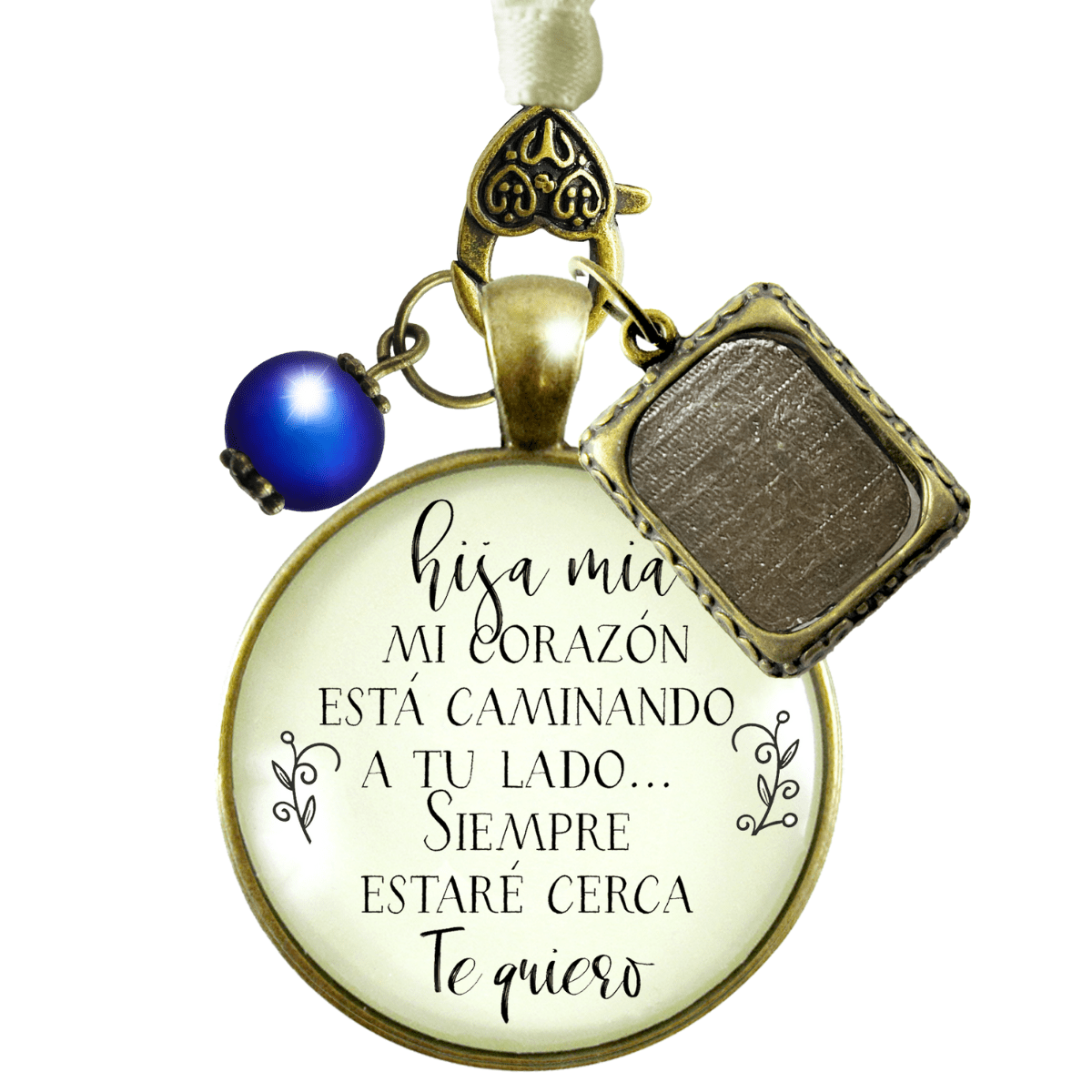 On Your Wedding Day SPANISH MY Heart Is There Walking Beside You DAUGHTER - BRONZE - CREAM - BLUE BEAD