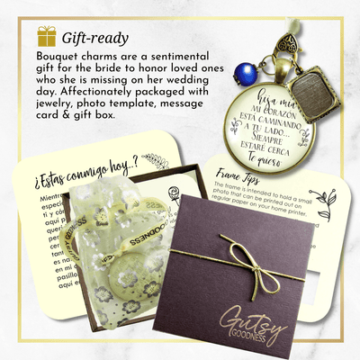 On Your Wedding Day SPANISH MY Heart Is There Walking Beside You DAUGHTER - BRONZE - CREAM - BLUE BEAD