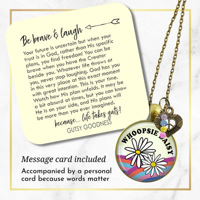Handmade Gutsy Goodness Jewelry Whoopsie Daisy Boho Hippie Style Necklace Rainbow Pendant Jewelry Heart Peace Symbol Charm & Card