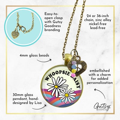 Handmade Gutsy Goodness Jewelry Whoopsie Daisy Boho Hippie Style Necklace Rainbow Pendant Jewelry Heart Peace Symbol Charm & Card