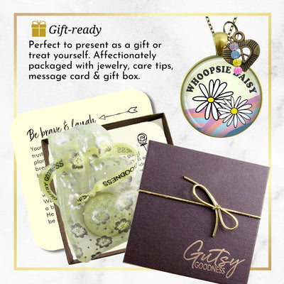 Handmade Gutsy Goodness Jewelry Whoopsie Daisy Boho Hippie Style Necklace Rainbow Pendant Jewelry Heart Peace Symbol Charm & Card