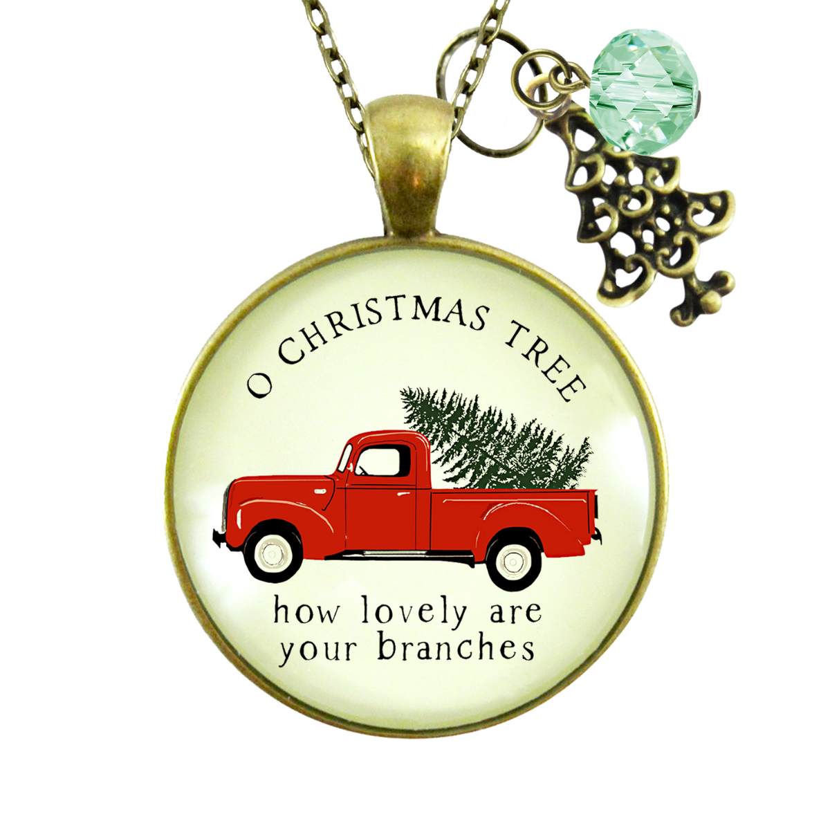 Red Truck Vintage Theme Christmas Necklace Holiday Tree Charm Jewelry O Christmas Tree Handmade Gift Jewelry  Necklace - Gutsy Goodness Handmade Jewelry