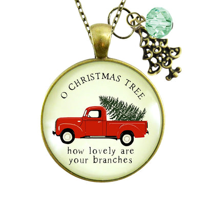 Red Truck Christmas Theme Necklace Vintage Holiday Jewelry Gift