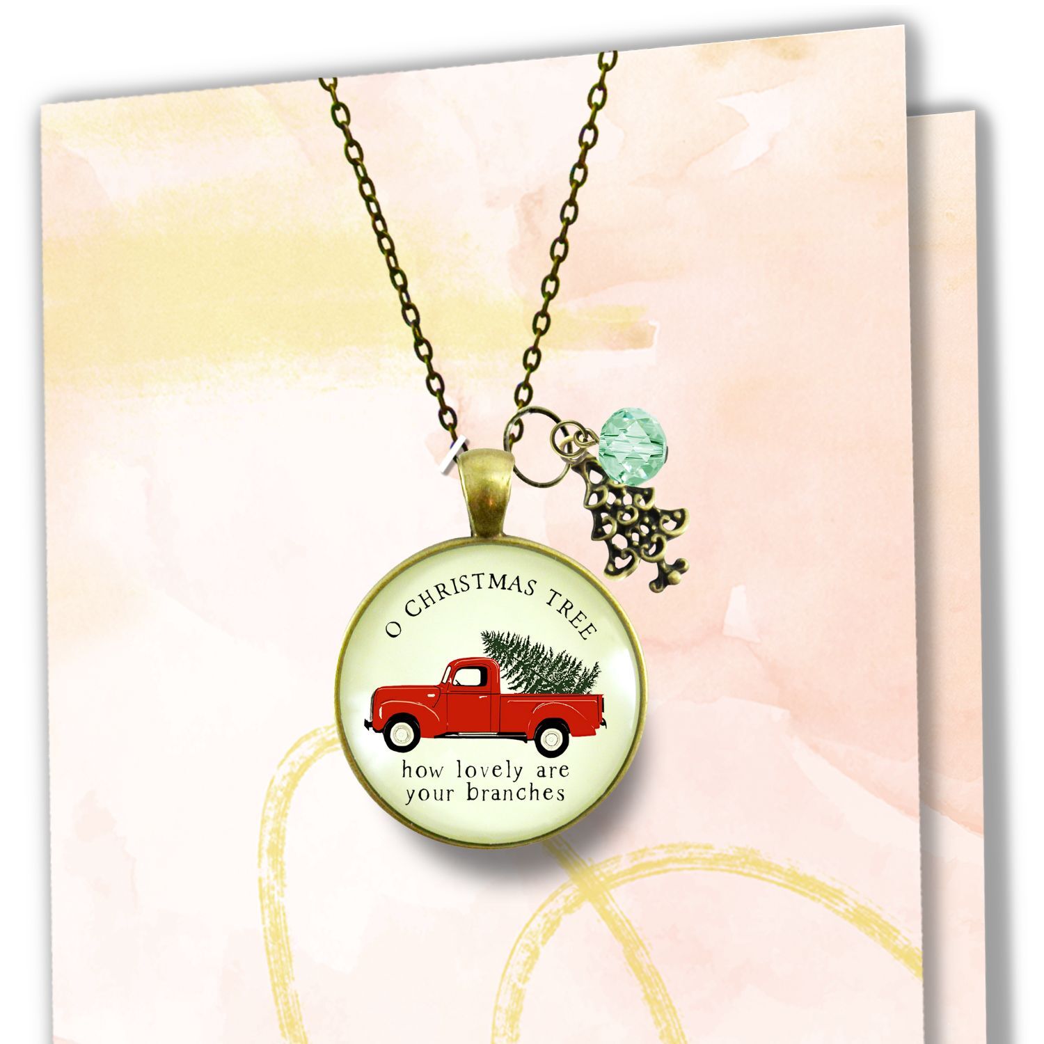 Red Truck Christmas Theme Necklace Vintage Holiday Jewelry Gift