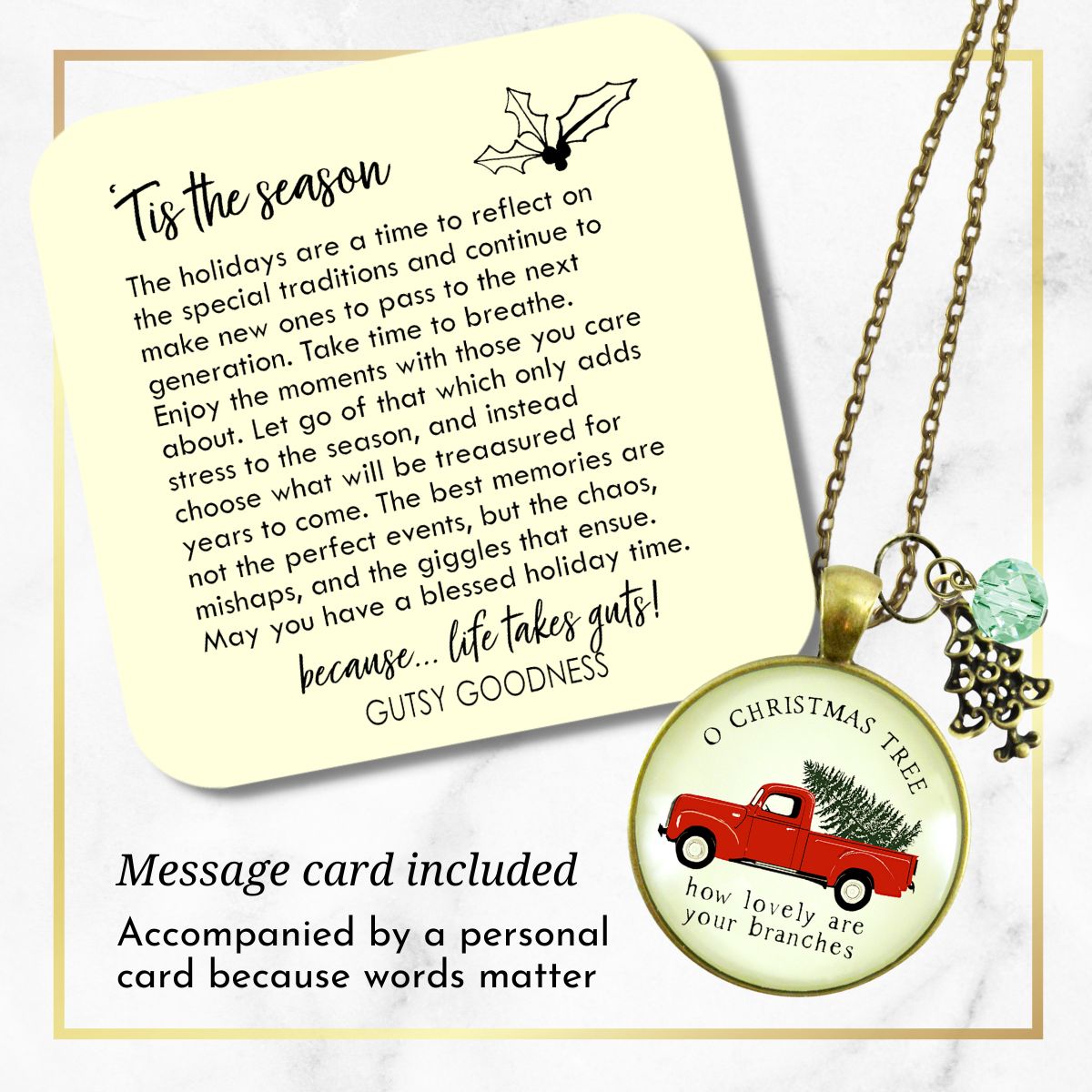 Red Truck Vintage Theme Christmas Necklace Holiday Tree Charm Jewelry O Christmas Tree Handmade Gift Jewelry  Necklace - Gutsy Goodness Handmade Jewelry