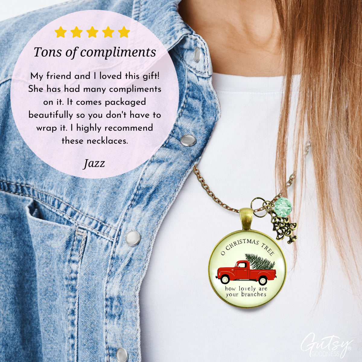 Red Truck Vintage Theme Christmas Necklace Holiday Tree Charm Jewelry O Christmas Tree Handmade Gift Jewelry  Necklace - Gutsy Goodness Handmade Jewelry