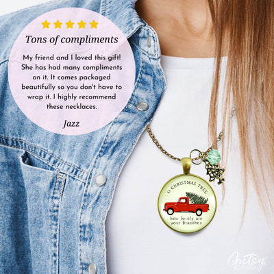 Red Truck Christmas Theme Necklace Vintage Holiday Jewelry Gift