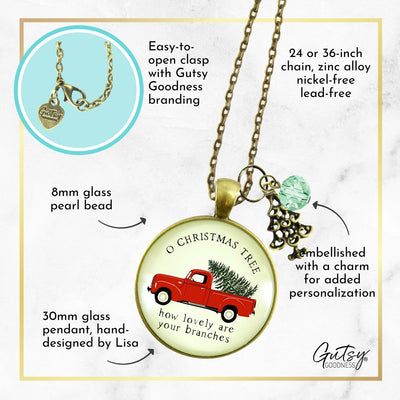 Red Truck Vintage Theme Christmas Necklace Holiday Tree Charm Jewelry O Christmas Tree Handmade Gift Jewelry  Necklace - Gutsy Goodness Handmade Jewelry